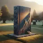 Personalized norwegian granite headstone with bronze bird and glass inlay